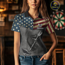 Load image into Gallery viewer, Personalized American Flag Steel Tip Dart Polo &amp; 1/4 Zip For Women Custom Patriotic Darts Jersey TDM5260