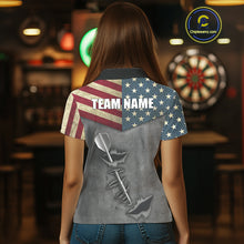 Load image into Gallery viewer, Personalized American Flag Steel Tip Dart Polo &amp; 1/4 Zip For Women Custom Patriotic Darts Jersey TDM5260