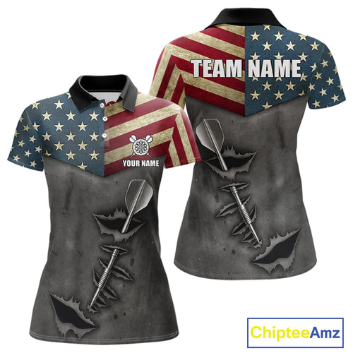 Personalized American Flag Steel Tip Dart Polo & 1/4 Zip For Women Custom Patriotic Darts Jersey TDM5260