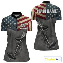 Load image into Gallery viewer, Personalized American Flag Steel Tip Dart Polo &amp; 1/4 Zip For Women Custom Patriotic Darts Jersey TDM5260