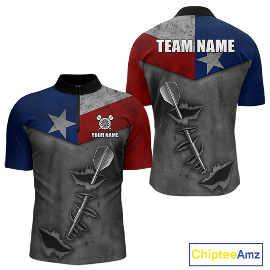 Personalized Texas Flag Steel Tip Dart Polo & 1/4 Zip For Men Custom Texas Darts Team Jersey TDM5262