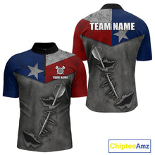 Load image into Gallery viewer, Personalized Texas Flag Steel Tip Dart Polo &amp; 1/4 Zip For Men Custom Texas Darts Team Jersey TDM5262