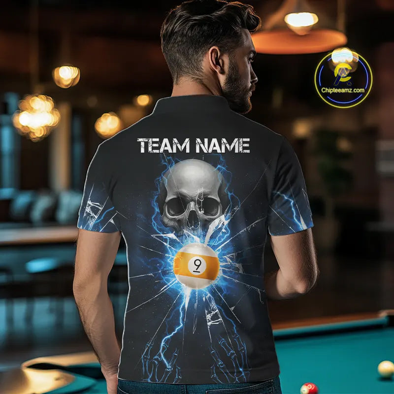 Blue Billiard 8 Ball & 9 Ball Skull Pool Shirt For Men Custom Glass Break Billiard Team Jersey TDM5513