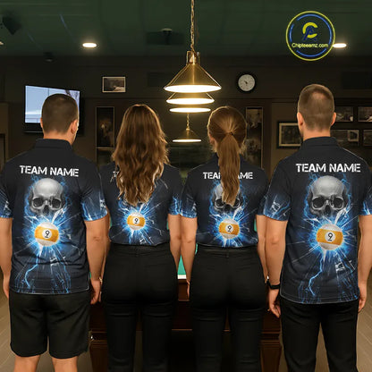 Blue Billiard 8 Ball & 9 Ball Skull Pool Shirt For Men Custom Glass Break Billiard Team Jersey TDM5513