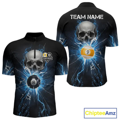 Blue Billiard 8 Ball & 9 Ball Skull Pool Shirt For Men Custom Glass Break Billiard Team Jersey TDM5513