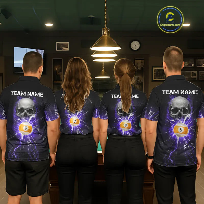 Purple Billiard 8 Ball & 9 Ball Skull Pool Shirt For Men Custom Glass Break Billiard Team Jersey TDM5514