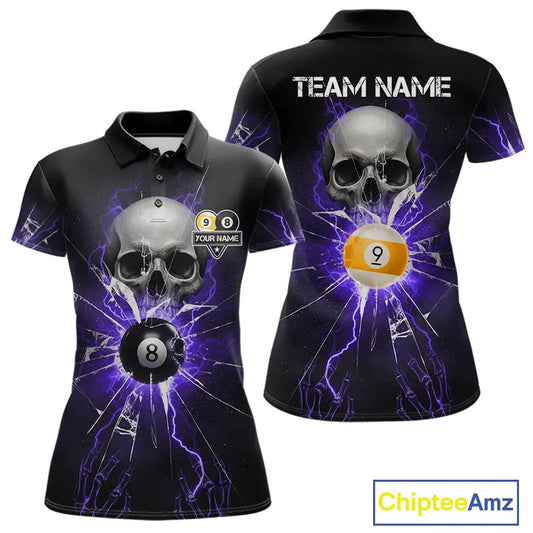 Purple Billiard 8 Ball & 9 Ball Skull Pool Shirt For Women Custom Glass Break Billiard Team Jersey TDM5514