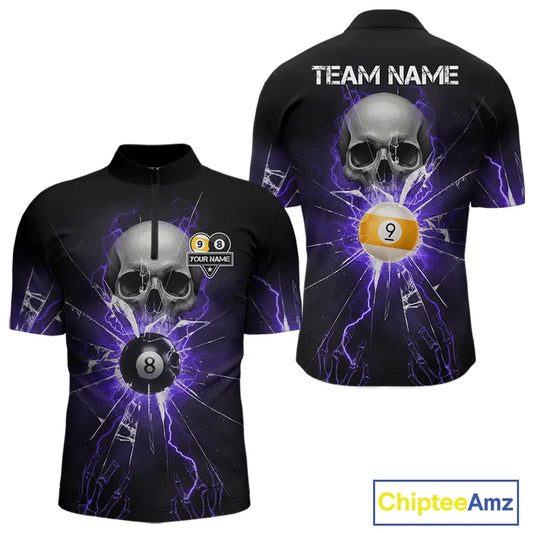 Purple Billiard 8 Ball & 9 Ball Skull Pool Shirt For Men Custom Glass Break Billiard Team Jersey TDM5514