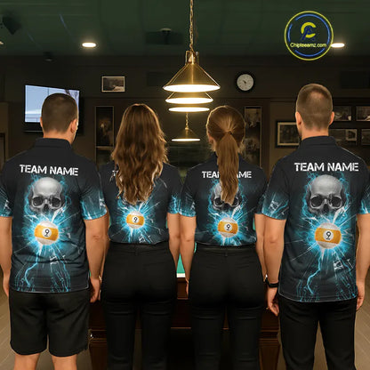 Turquoise Billiard 8 Ball & 9 Ball Skull Pool Shirt For Men Custom Glass Break Billiard Team Jersey TDM5515