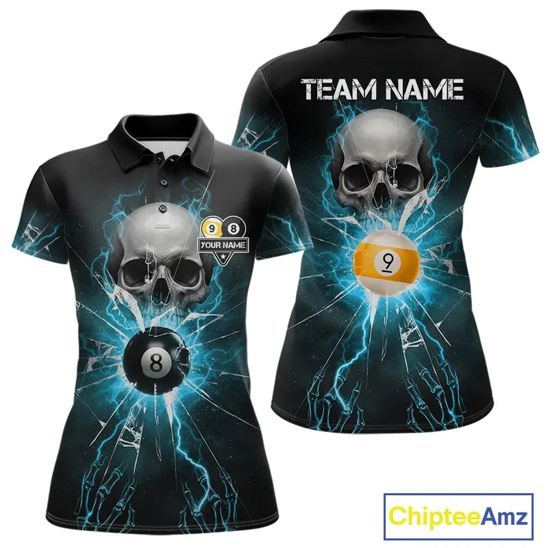 Turquoise Billiard 8 Ball & 9 Ball Skull Pool Shirt For Women Custom Glass Break Billiard Team Jersey TDM5515