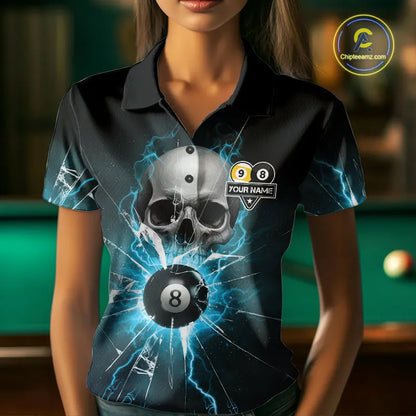 Turquoise Billiard 8 Ball & 9 Ball Skull Pool Shirt For Women Custom Glass Break Billiard Team Jersey TDM5515