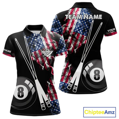 Personalized US Flag Smoke 8 Ball Pool Billiard Shirt For Women Custom Patriotic Billiard Team Jersey TDM5516