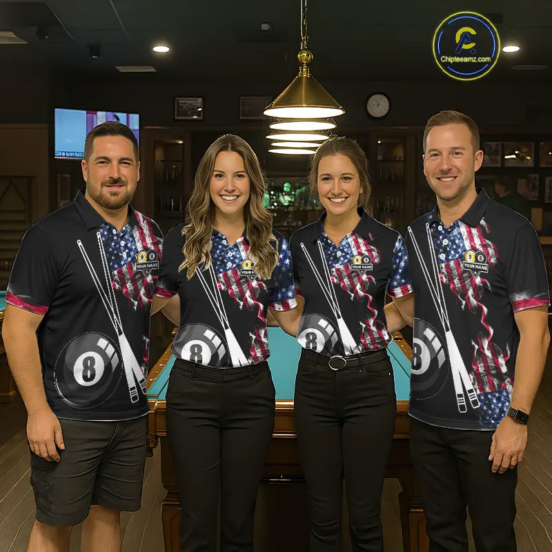 American Flag Smoke 8 Ball & 9 Ball Pool Billiard Shirt For Men Custom Patriotic Billiard Jersey TDM5517