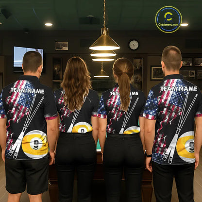 American Flag Smoke 8 Ball & 9 Ball Pool Billiard Shirt For Men Custom Patriotic Billiard Jersey TDM5517