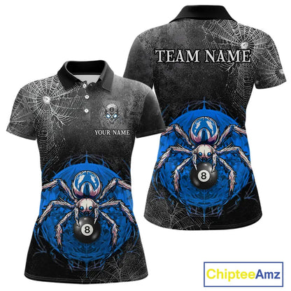 Personalized Grunge Spider Web 8 Ball Pool Billiard Shirt For Women, Billiard Team Jerseys |Blue TDM5518