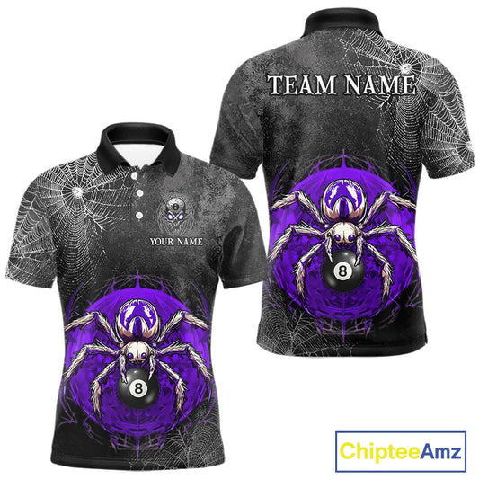Personalized Grunge Spider Web 8 Ball Pool Billiard Shirt For Men, Billiard Team Jerseys |Purple TDM5519