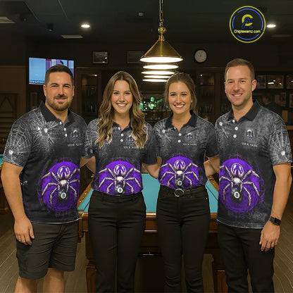 Personalized Grunge Spider Web 8 Ball Pool Billiard Shirt For Men, Billiard Team Jerseys |Purple TDM5519