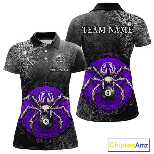 Personalized Grunge Spider Web 8 Ball Pool Billiard Shirt For Women, Billiard Team Jerseys |Purple TDM5519