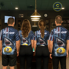 Load image into Gallery viewer, American Flag Shark 8 Ball &amp; 9 Ball Billiard Shirt For Women Custom Lightning Patriotic Pool Jersey TDM5770
