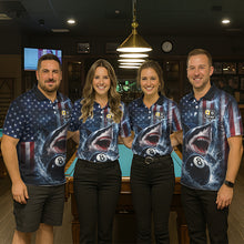 Load image into Gallery viewer, American Flag Shark 8 Ball &amp; 9 Ball Billiard Shirt For Women Custom Lightning Patriotic Pool Jersey TDM5770