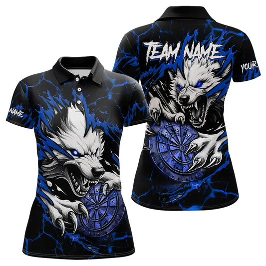 Personalized Wolf Lightning Darts Polo & Quarter Zip Custom Dart Shirts For Women Darts Jerseys |Blue TDM3610