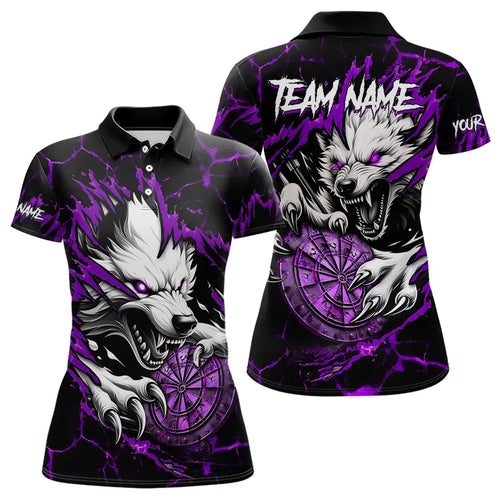 Personalized Wolf Lightning Darts Polo & Quarter Zip Custom Dart Shirts For Women Darts Jersey |Purple TDM3611