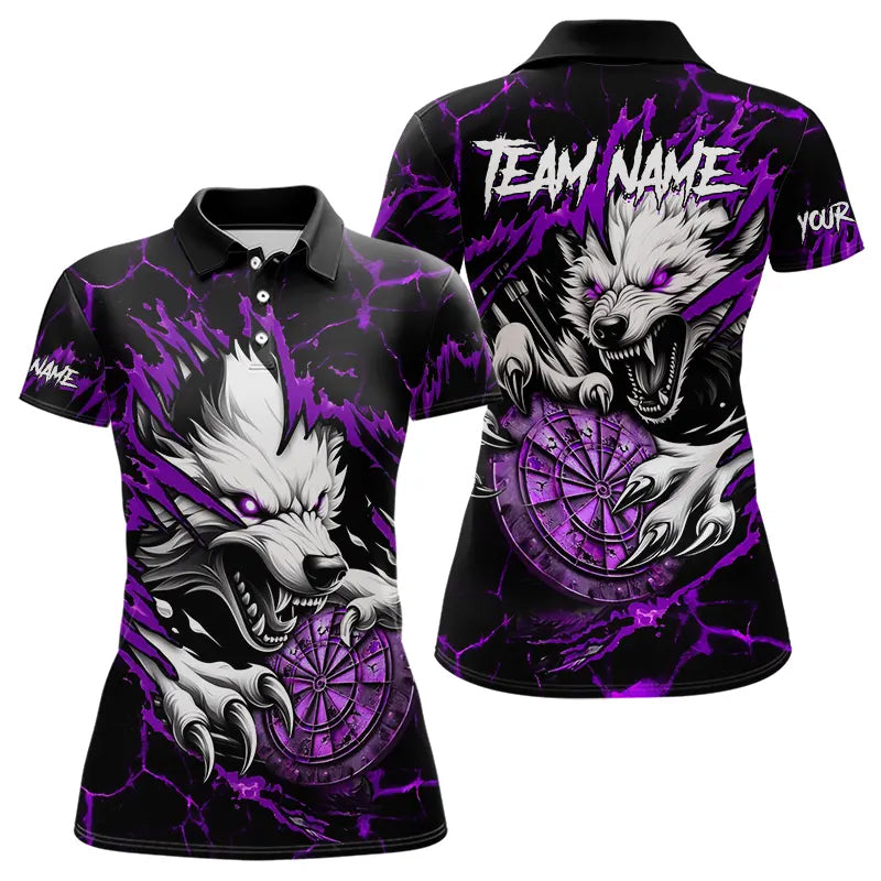 Personalized Wolf Lightning Darts Polo & Quarter Zip Custom Dart Shirts For Women Darts Jersey |Purple TDM3611