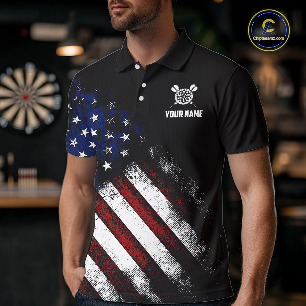 Vintage American Flag Eagle Darts Shirt For Men Custom Patriotic Darts Team Jersey Polo & 1/4 Zip TDM5968