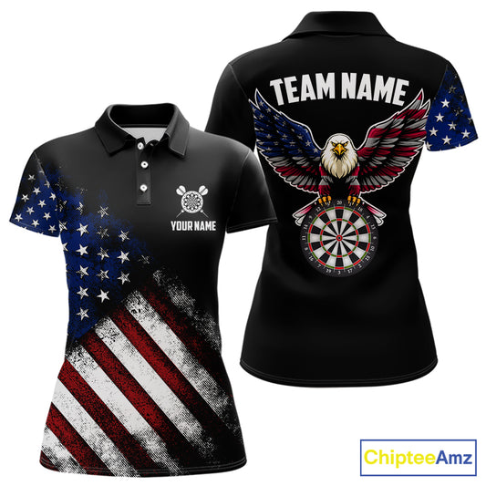 Vintage American Flag Eagle Darts Shirt For Women Custom Patriotic Darts Team Jersey Polo & 1/4 Zip TDM5968