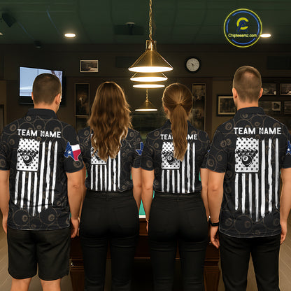 Personalized Texas Flag 8 Ball Pool Shirt For Women Custom US Flag Billiard Jersey Polo & 1/4 Zip TDM6137