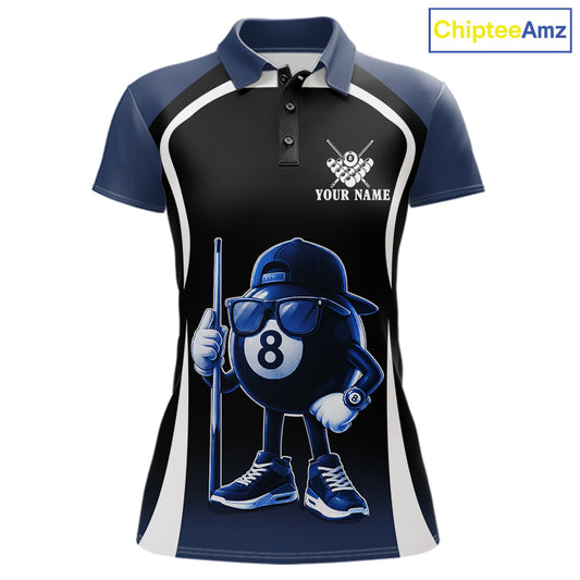 Blue Funny 8 Ball Pool US Flag Billiard Shirt For Women Custom Billiard Team Jersey Polo & 1/4 Zip TDM6365