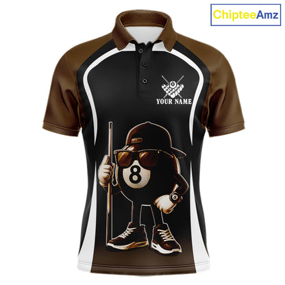 Brown Funny 8 Ball Pool US Flag Billiard Shirt For Men Custom Billiard Team Jersey Polo & 1/4 Zip TDM6366