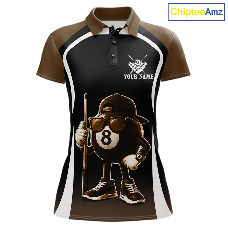 Brown Funny 8 Ball Pool US Flag Billiard Shirt For Women Custom Billiard Team Jersey Polo & 1/4 Zip TDM6366