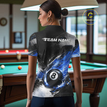 Load image into Gallery viewer, Custom Blue Flaming 8 Ball Pool Billiard Shirt For Women, Billiard Team Jersey Polo &amp; 1/4 Zip TDM6370