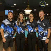 Load image into Gallery viewer, Custom Blue Flaming 8 Ball Pool Billiard Shirt For Women, Billiard Team Jersey Polo &amp; 1/4 Zip TDM6370