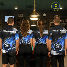 Load image into Gallery viewer, Custom Blue Flaming 8 Ball Pool Billiard Shirt For Women, Billiard Team Jersey Polo &amp; 1/4 Zip TDM6370
