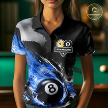 Load image into Gallery viewer, Custom 8 Ball &amp; 9 Ball Pool Blue Flame Billiard Shirt For Women, Billiard Team Jersey Polo &amp; 1/4 Zip TDM6372