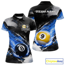 Load image into Gallery viewer, Custom 8 Ball &amp; 9 Ball Pool Blue Flame Billiard Shirt For Women, Billiard Team Jersey Polo &amp; 1/4 Zip TDM6372