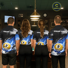 Load image into Gallery viewer, Custom 8 Ball &amp; 9 Ball Pool Blue Flame Billiard Shirt For Women, Billiard Team Jersey Polo &amp; 1/4 Zip TDM6372