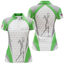 Load image into Gallery viewer, White And Green Womens Golf Polo Shirts Custom Name Team Ladies Golf Tops, Best Golf Outfit TDM1868