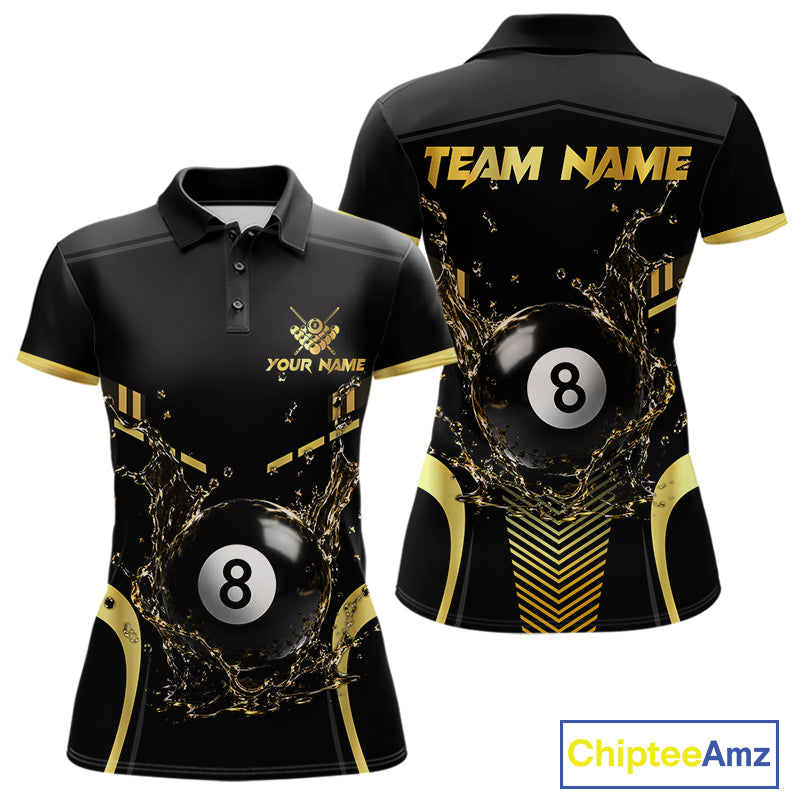 Custom Black and Blue Water 8 Ball Pool Polo Shirt Designed for Personalized Billiard Team Jerseys with Modern Athletic Performance Style