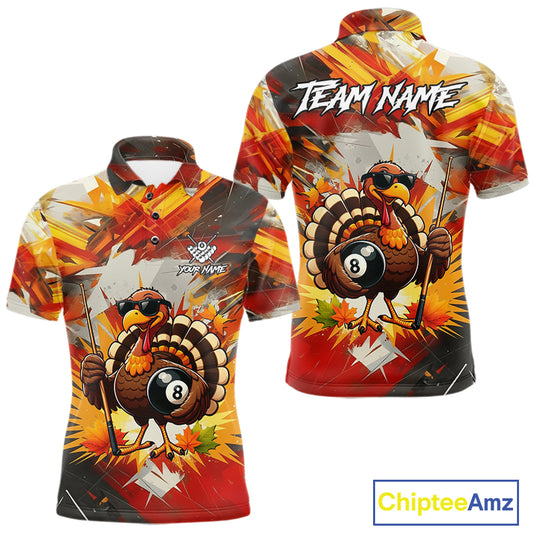 Personalized Funny Turkey 8 Ball Billiard Shirt For Men Custom Thanksgiving Pool Team Jersey TDM5049