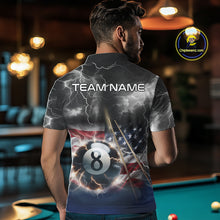 Load image into Gallery viewer, Black Blue American Flag Thunder Lightning 8 Ball Billiard Shirt For Men Custom Pool Team Jersey TDM5268