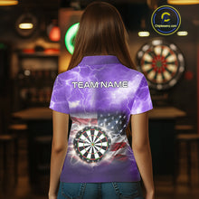 Load image into Gallery viewer, Purple American Flag Thunder Lightning Darts Shirt For Women Custom Darts Jersey Team Polo &amp; 1/4 Zip TDM5269