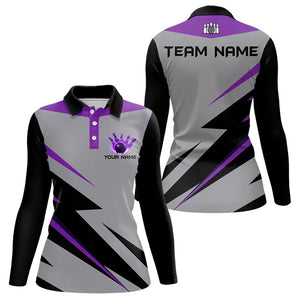 Purple lightning Bowling Polo, Quarter Zip shirts For Women custom bowling team jerseys Bowler Outfits NQS9412