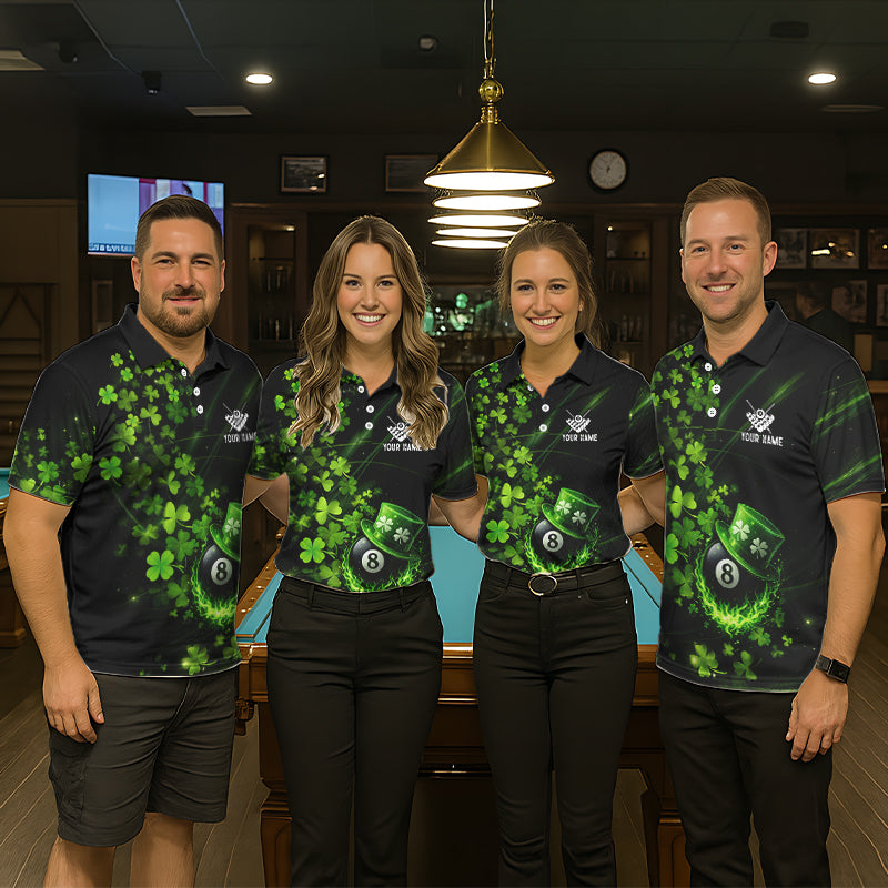 Green Luckiest Shamrock 8 Ball Billiard Shirt For Men Custom St Patrick Day Pool Team Jersey TDM5778