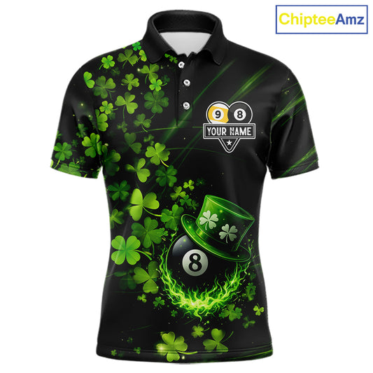 Green Luckiest Shamrock 8 & 9 Ball Billiard Shirt For Men Custom St Patrick Day Pool Team Jersey TDM5780