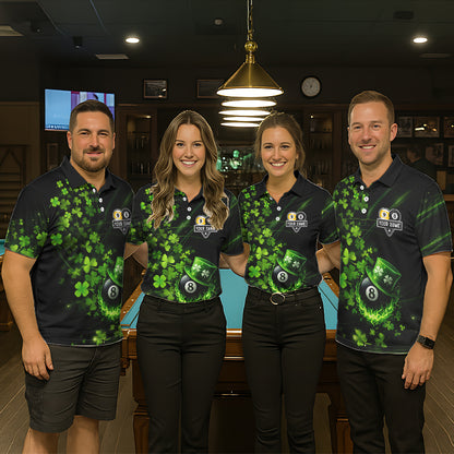 Green Luckiest Shamrock 8 & 9 Ball Billiard Shirt For Men Custom St Patrick Day Pool Team Jersey TDM5780