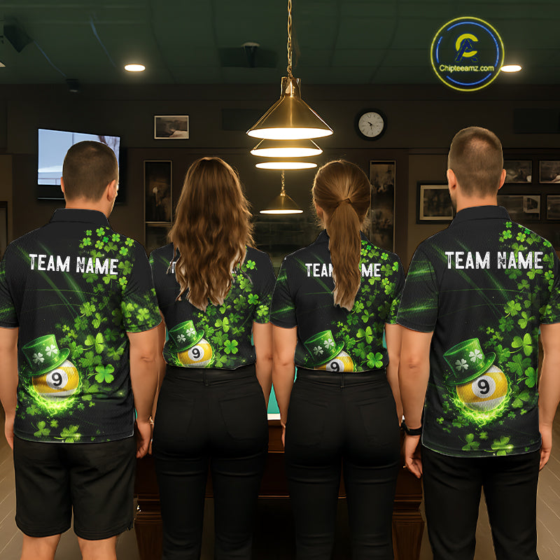 Green Luckiest Shamrock 8 & 9 Ball Billiard Shirt For Men Custom St Patrick Day Pool Team Jersey TDM5780