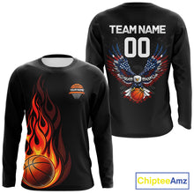 Load image into Gallery viewer, Personalized Eagle American Flag Flaming Basketball Jersey Custom Name &amp; Number Basketball Shirt TDM5785